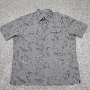 Croft & Barrow AOP Shirt Mens XL Gray Quick Dry Fish All Over Print Short Sleeve